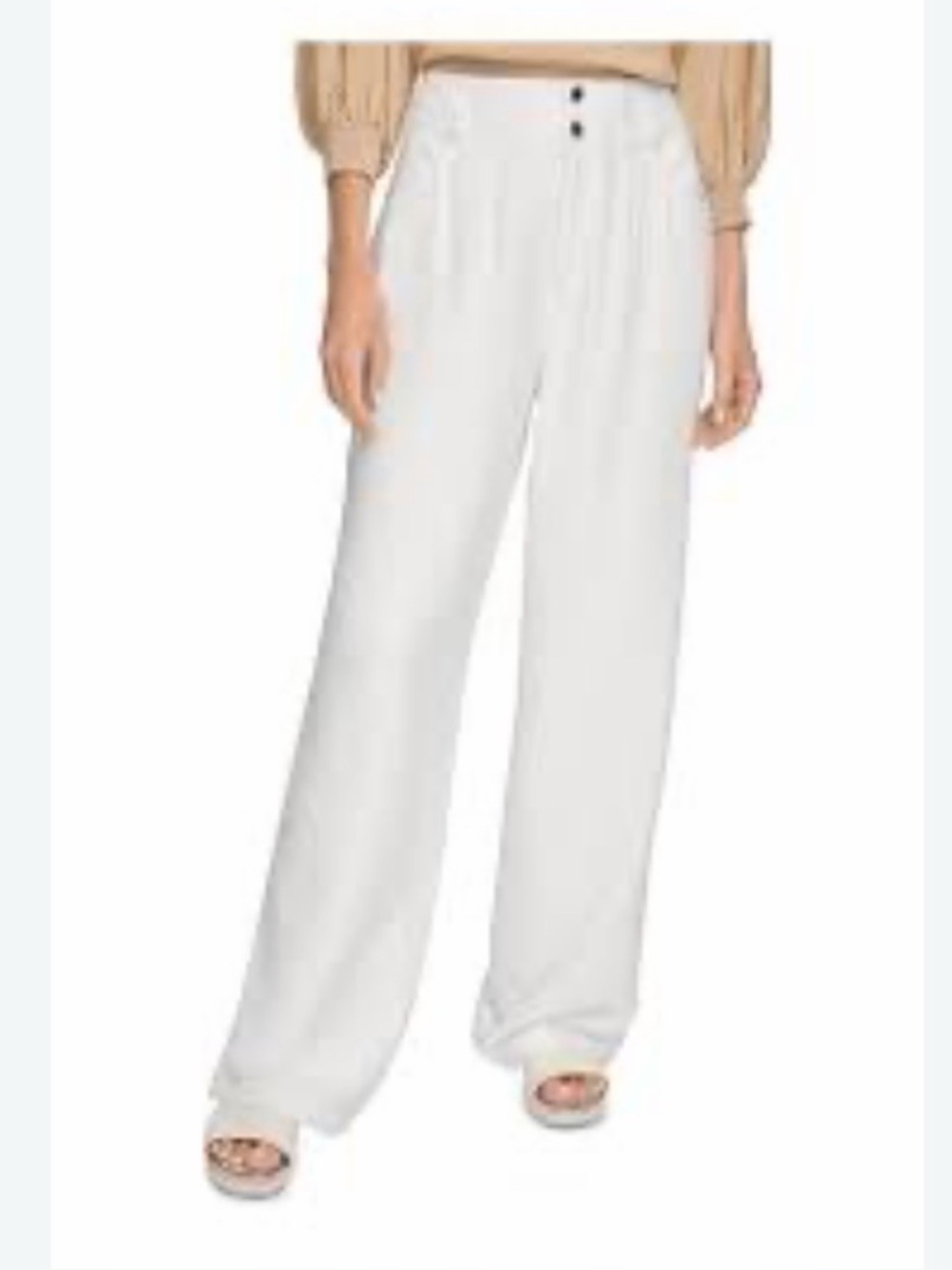 DKNY White High-Rise Wide Leg Pants